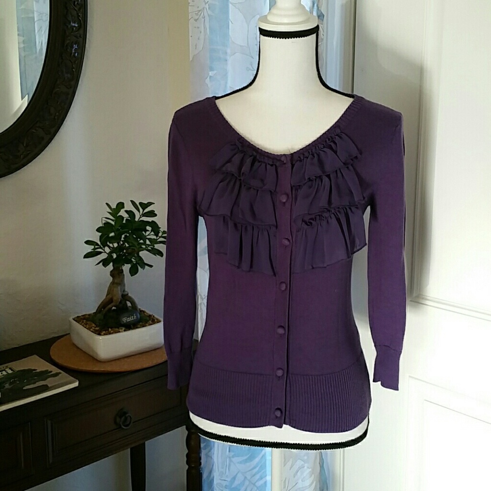 Purple ruffled cardigan